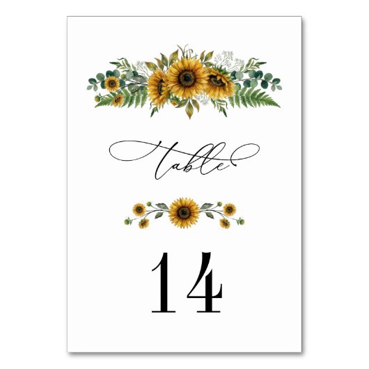 Rustic Sunflower Wedding Table Number Tischnummer (Rückseite)