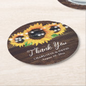 Rustic Sunflower Wedding Vielen Dank Runder Pappuntersetzer (Angewinkelt)