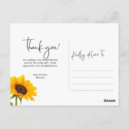 Rustic Sunflower Wood Brautparty Vielen Dank Postkarte (Rückseite)