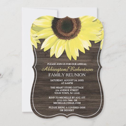 Rustic Sunflower Wood Family Wiedersehen Einladung (Vorderseite)