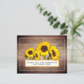 Rustic Sunflower Wood Grain Baby Dusche Vielen Dan Postkarte (Stehend Vorderseite)