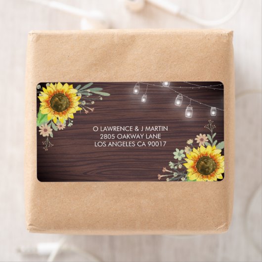 Rustic Sunflower Wood Jar Lights Hochzeitadresse (Insitu)