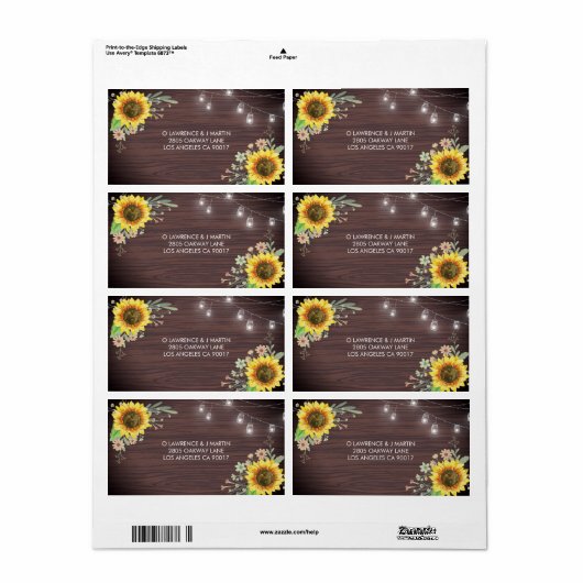 Rustic Sunflower Wood Jar Lights Hochzeitadresse (Vorne)