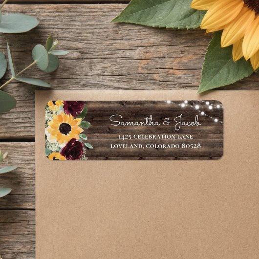 Rustic Sunflower Wood Wedding Return Address