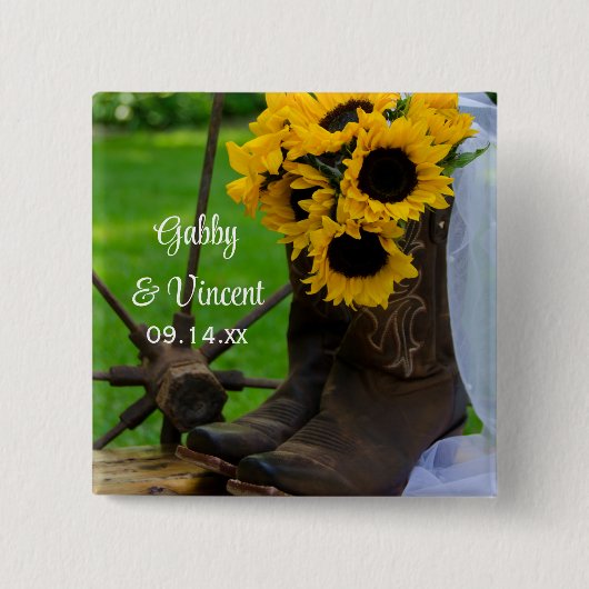 Rustic Sunflowers and Cowboy Boots Western Wedding Button (Vorderseite)