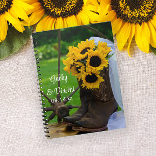 Rustic Sunflowers and Cowboy Boots Western Wedding Notizblock