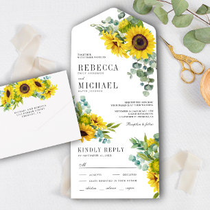 Rustic Sunflowers and Eucalyptus Branch Wedding All In One Einladung