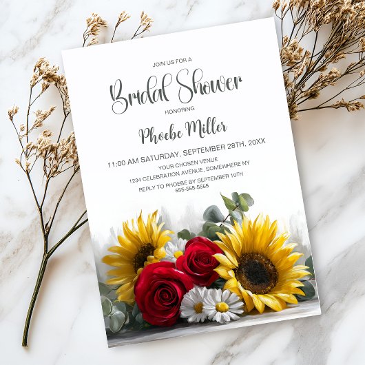 Rustic Sunflowers and Roses Bridal Shower Einladung