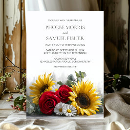 Rustic Sunflowers and Roses Wedding Einladung