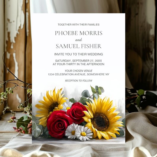 Rustic Sunflowers and Roses Wedding Einladung