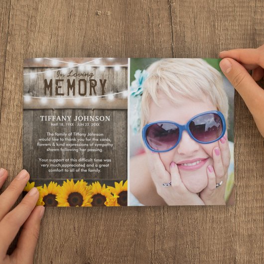 Rustic Sunflowers Beerdigung Danke