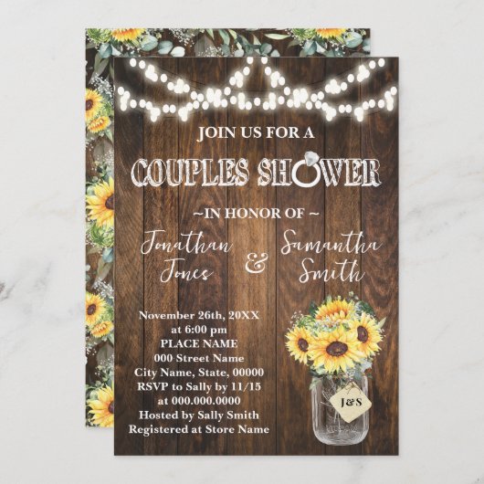 Rustic Sunflowers Couples Wedding Shower  Einladung (Vorne/Hinten)