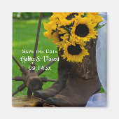 Rustic Sunflowers Cowboy Boots Save the Date Magnet (Vorne)