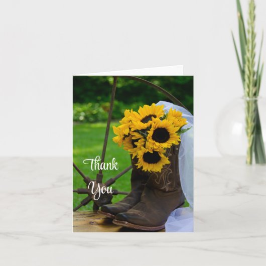 Rustic Sunflowers Cowboy Boots Wedding Danke (Vorderseite)