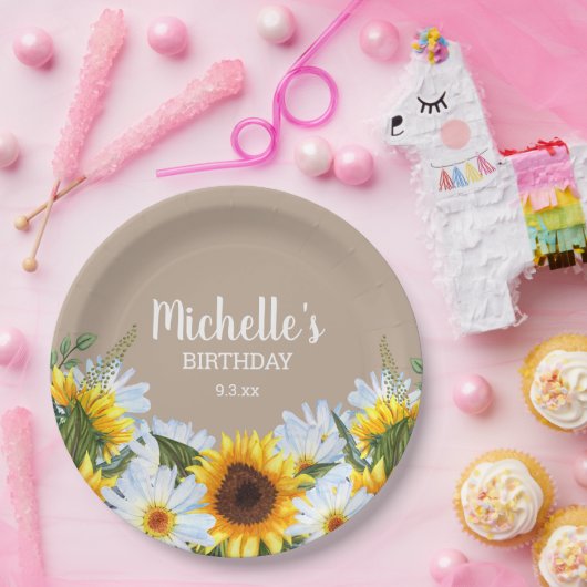 Rustic Sunflowers Daisies Geburtsdatum Pappteller (Party)