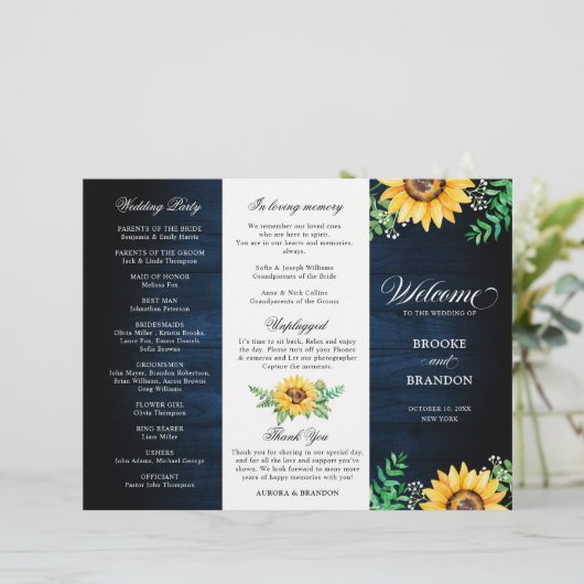 Rustic Sunflowers Gipskraut Hochzeitsprogramm (Stehend Vorderseite)