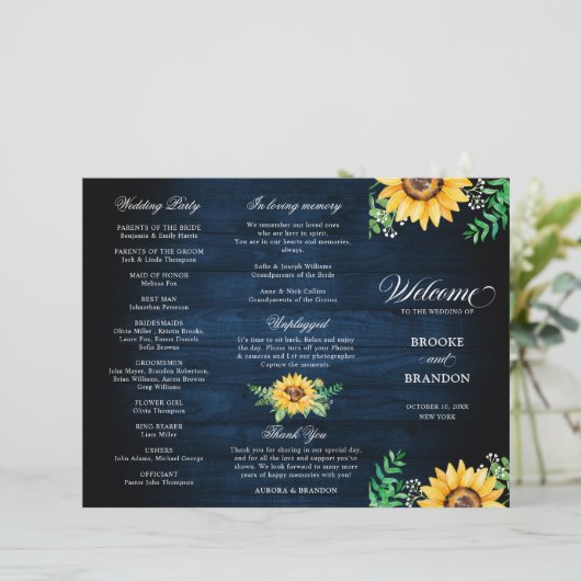 Rustic Sunflowers Gipskraut Hochzeitsprogramm (Stehend Vorderseite)