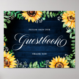 Rustic Sunflowers Gipskraut Navy Gästebuch