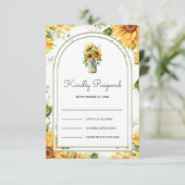 Rustic Sunflowers Mason Jar Arch Wedding RSVP Karte (Stehend Vorderseite)