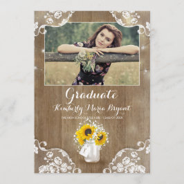 Rustic Sunflowers Mason Jar Foto Graduation Party Einladung