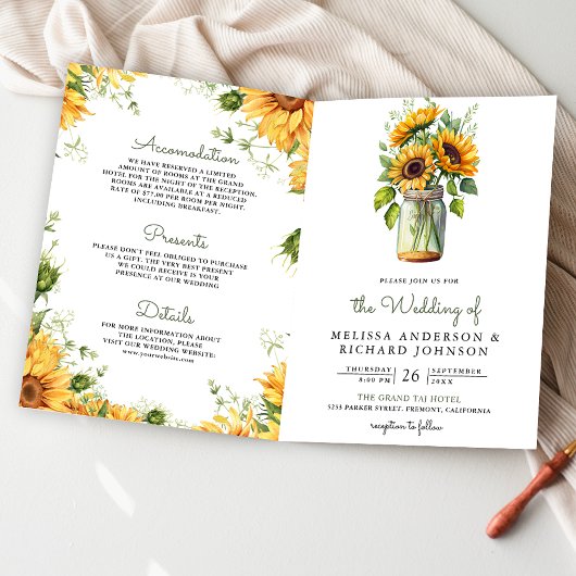 Rustic Sunflowers Mason Jar QR Code Wedding Einladung