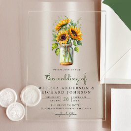 Rustic Sunflowers Mason Jar Wedding Acryleinladungen