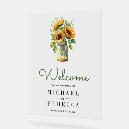 Rustic Sunflowers Mason Jar Wedding Welcome Acrylschild (Winkel)