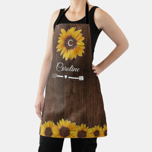 Rustic Sunflowers Monogram Wood Kitchen Schürze (InSitu)