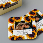 Rustic sunflowers photo wedding save the date rechteckiger pappuntersetzer