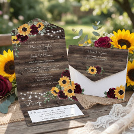 Rustic Sunflowers Roses Wedding All In One Einladung