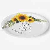 Rustic Sunflowers Script Mr. and Mrs. Wedding Pappteller (Schrägansicht)