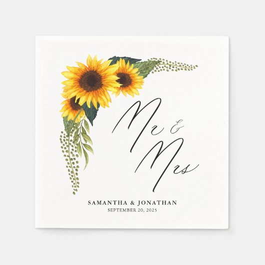 Rustic Sunflowers Script Mr. and Mrs. Wedding Serviette (Vorderseite)