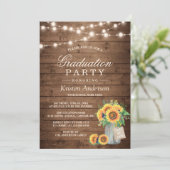 Rustic Sunflowers String Lights Graduation Party Einladung (Stehend Vorderseite)