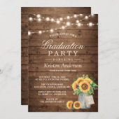 Rustic Sunflowers String Lights Graduation Party Einladung (Vorne/Hinten)