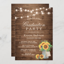 Rustic Sunflowers String Lights Graduation Party Einladung