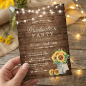 Rustic Sunflowers String Lights Graduation Party Einladung