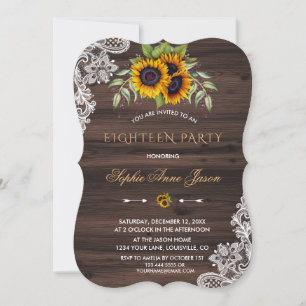Rustic Sunflowers Wood Eighteen Birthday Party Einladung