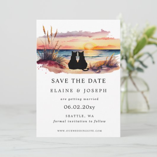 Rustic Sunset Beach Save The Date Cards (Stehend Vorderseite)