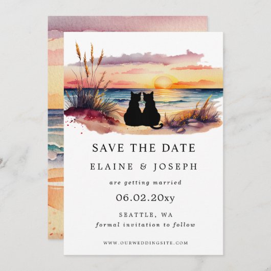 Rustic Sunset Beach Save The Date Cards (Vorne/Hinten)