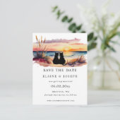Rustic Sunset Beach Save The Date Cards Ankündigungspostkarte (Stehend Vorderseite)