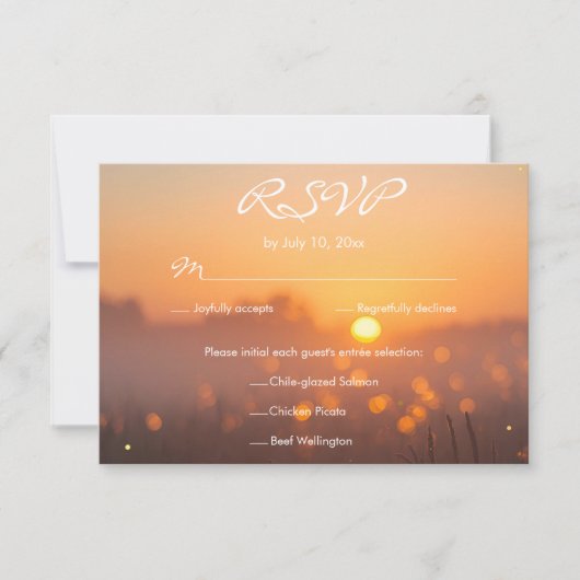 Rustic Sunset Nature Fireflies Wedding Meal Choice RSVP Karte (Vorderseite)
