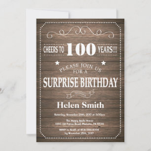 Rustic Surprise 100. Geburtstagseinladung Einladung