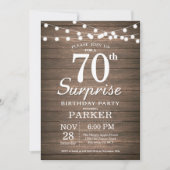 Rustic Surprise 70th Birthday Invitation Wood Einladung (Vorderseite)
