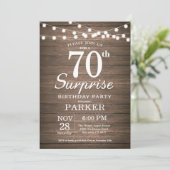 Rustic Surprise 70th Birthday Invitation Wood Einladung (Stehend Vorderseite)