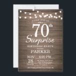 Rustic Surprise 70th Birthday Invitation Wood Einladung<br><div class="desc">Rustic Surprise 70th Birthday Invitation with String Lights Wood Background. 13th 15th 16th 18th 21st 30th 40th 50th 60th 70th 80th 90th 100th,  Any age. For further customization,  please click the "Customize it" button and use our design tool to modify this template.</div>