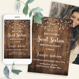 Rustic Sweet 16 Birthday Party Einladung