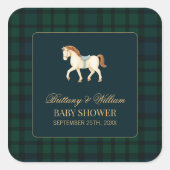 Rustic Tartan Plaid Horse Baby Shower Quadratischer Aufkleber (Vorderseite)