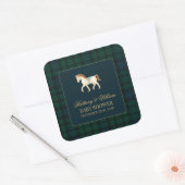 Rustic Tartan Plaid Horse Baby Shower Quadratischer Aufkleber (Umschlag)