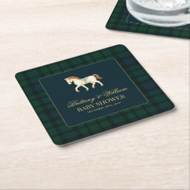 Rustic Tartan Plaid Horse Baby Shower  Rechteckiger Pappuntersetzer