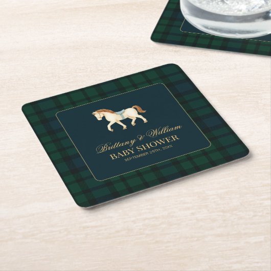 Rustic Tartan Plaid Horse Baby Shower Rechteckiger Pappuntersetzer (angewinkelt)